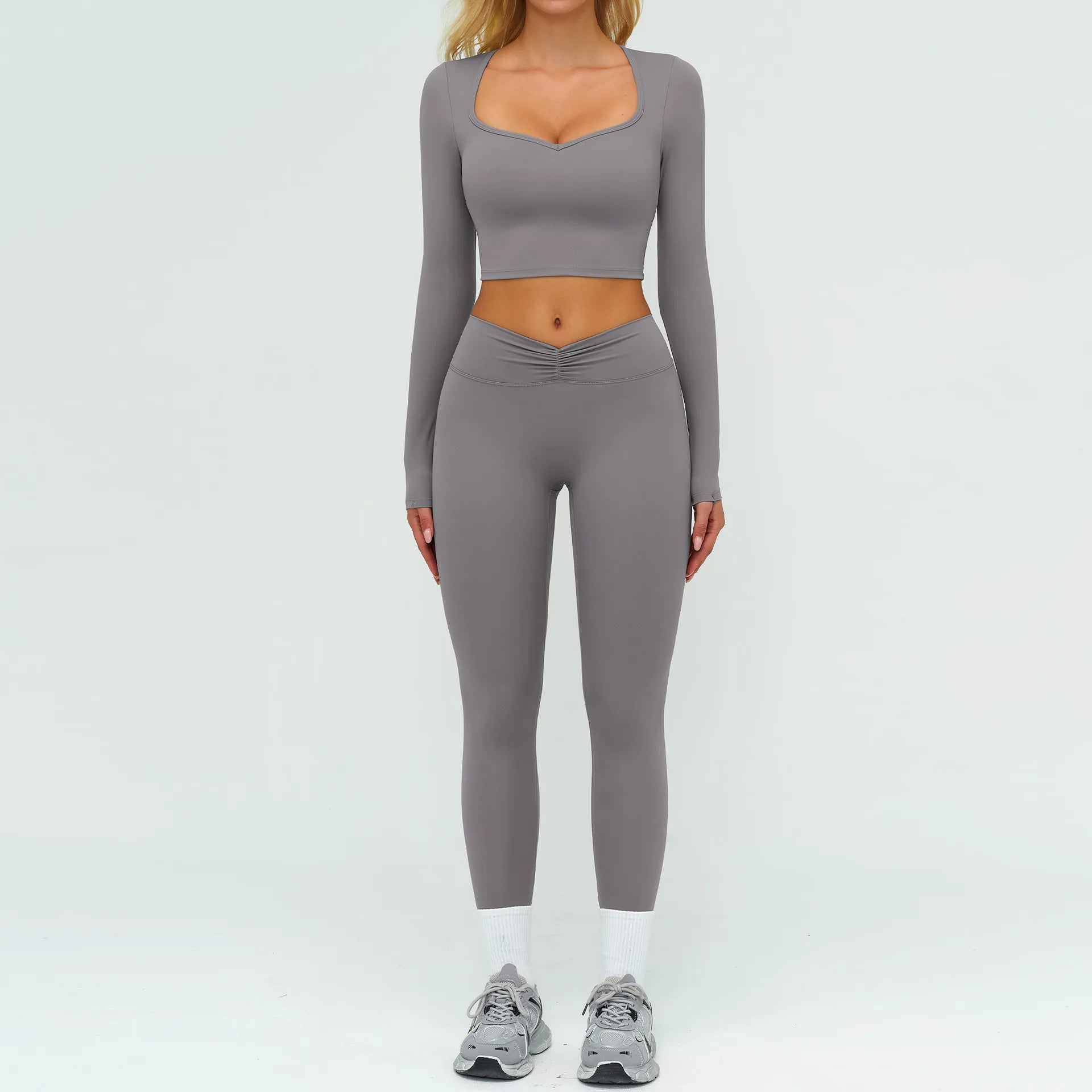 Yoga Set 2PCS Women Tracksuit Sportswear Workout Clothes Athletic Wear Gym Legging Fitness Bra Crop Top Long Sleeve Sports Suits