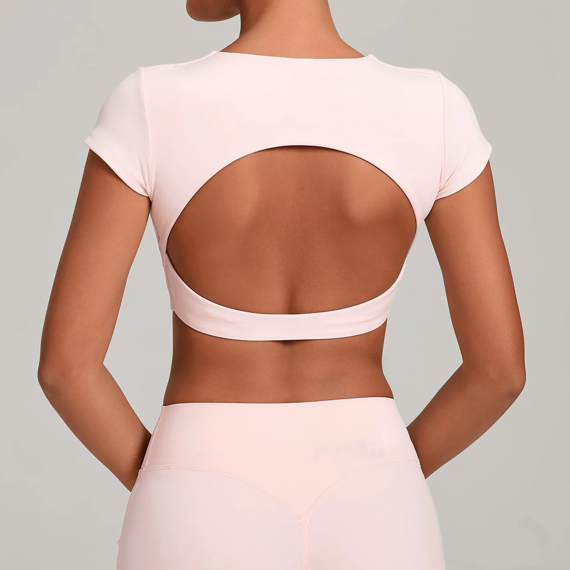 JUREN Sports Shirts Breathable Workout Tops Fitness Short Sleeves Female Backless Yoga Clothing Sport Crop Tops Women Gym Top