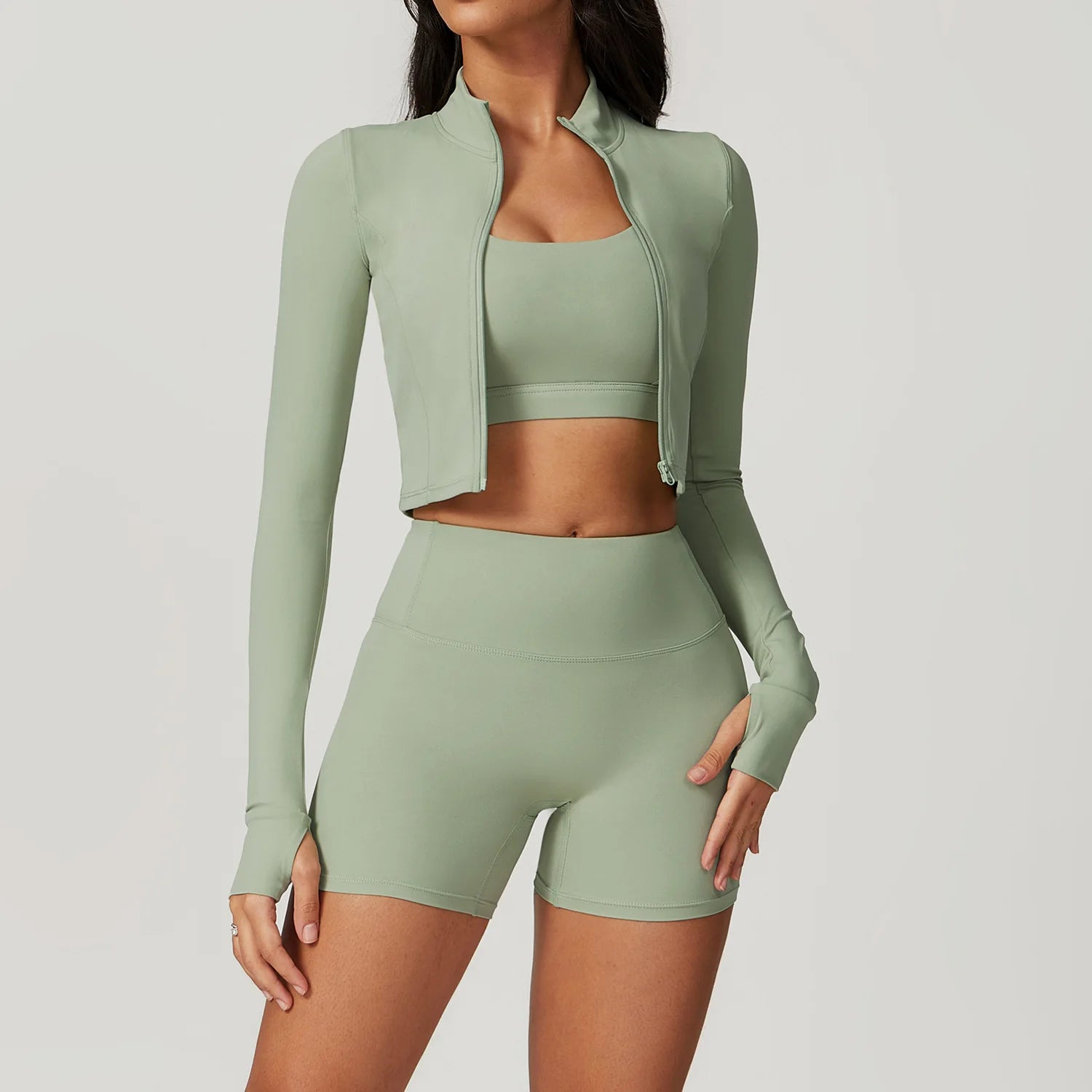 3PCS Yoga Set Gym Clothes Sportswear Yoga Suits For Women Tracksuits Long Sleeve Crop Top Fitness Set Sports Bra Gym Leggings