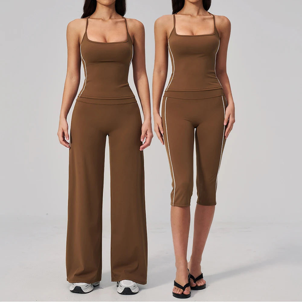 2 Pieces Yoga Set Workout Outfits Fitness Sportswear Gym Tracksuit High Waist Capri Pants Sports Bra Athletic Wear Women Clothes