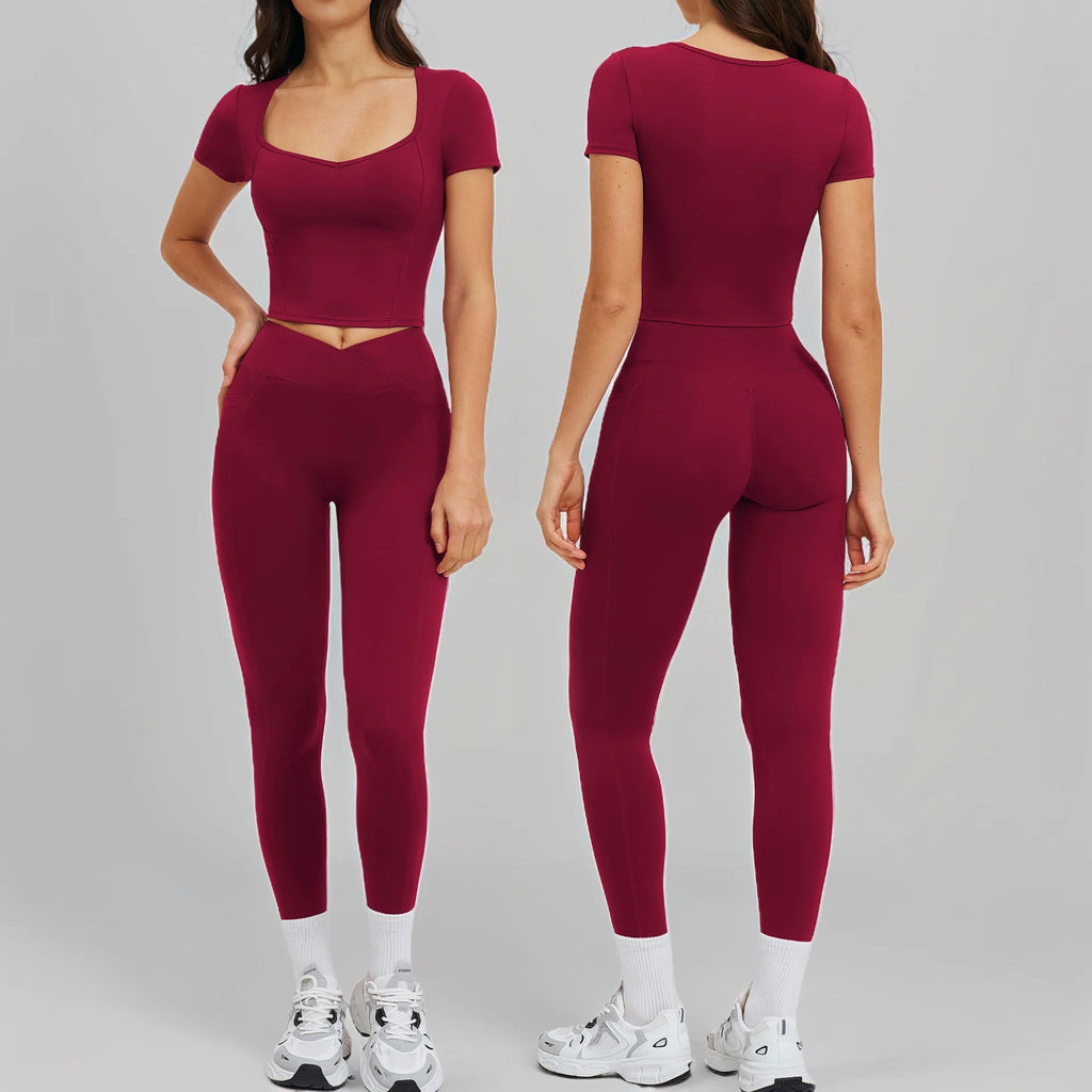 Sportswear 2PCS Yoga Suit Women Outfits Gym Set Women Tracksuit Sports Running Workout Short Sleeves Sports Shirt Yoga Clothing