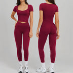 Sportswear 2PCS Yoga Suit Women Outfits Gym Set Women Tracksuit Sports Running Workout Short Sleeves Sports Shirt Yoga Clothing
