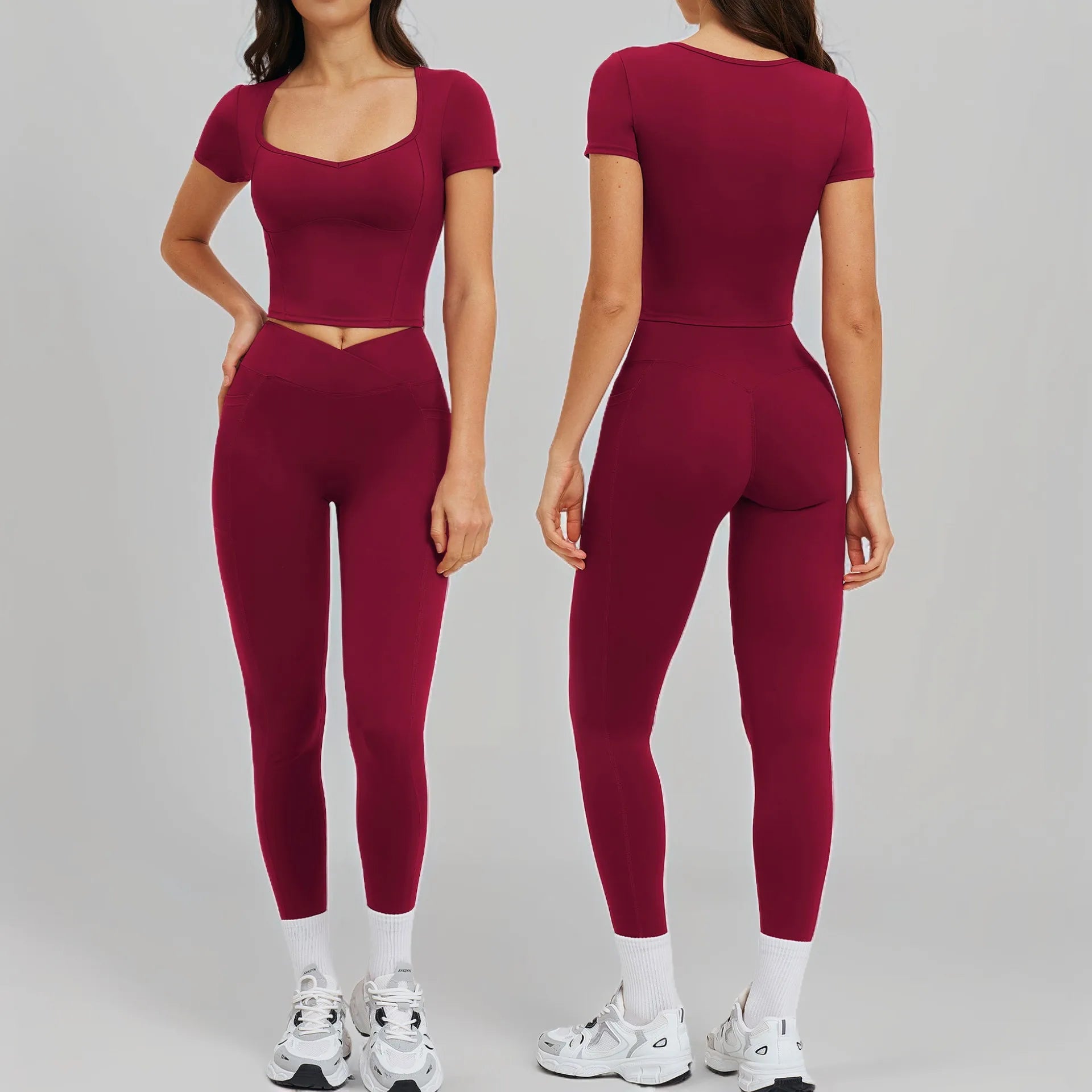 Sportswear 2PCS Yoga Suit Women Outfits Gym Set Women Tracksuit Sports Running Workout Short Sleeves Sports Shirt Yoga Clothing