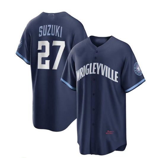Chicago Cubs #27 Seiya Suzuki City Connect Replica Player Jersey - Navy Baseball Jerseys