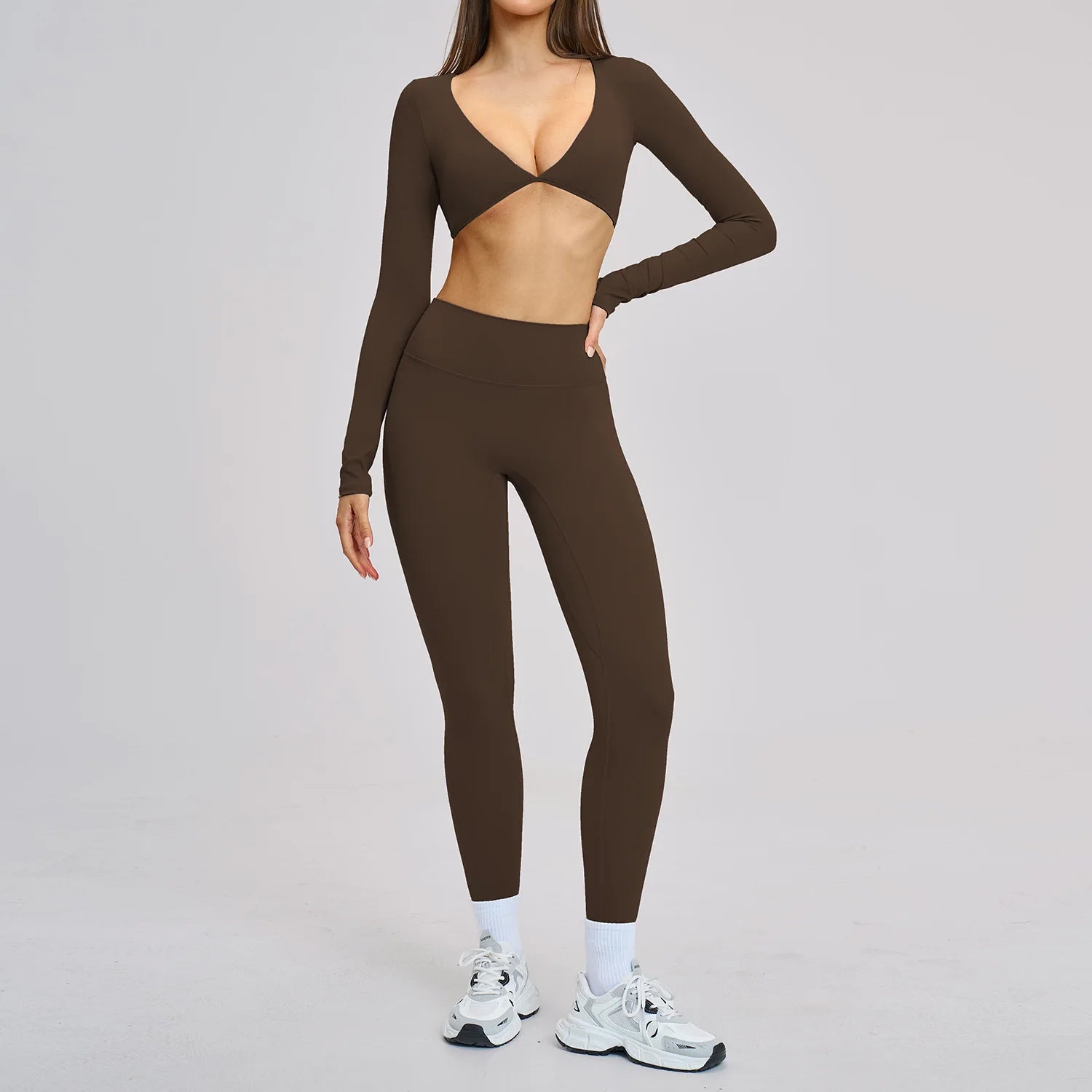 2PCS Yoga Suit Women Tracksuit Sports Set Gym Outfits Running Workout Clothes Long Sleeve Sports Bra Athletic Wear Yoga Clothing