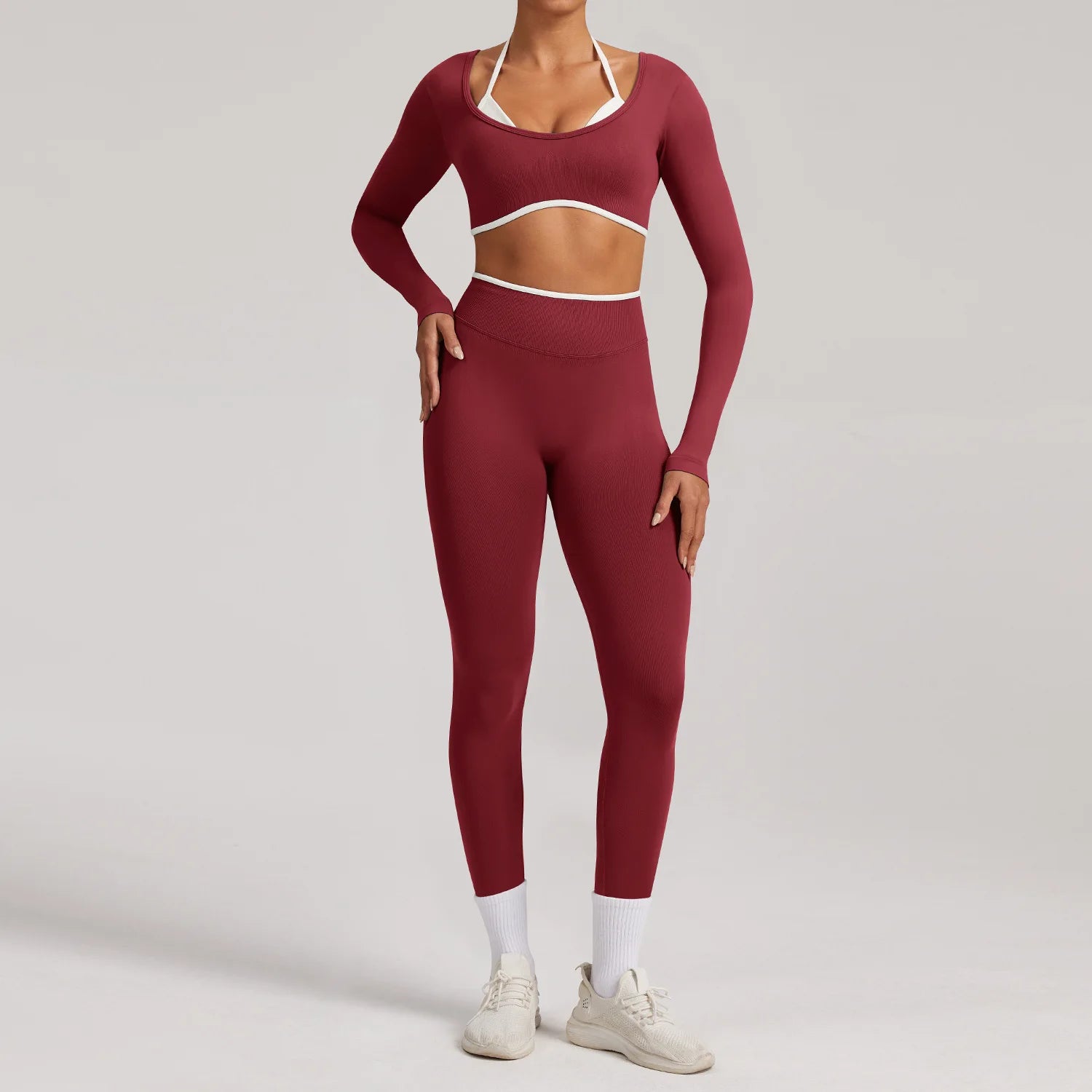 Seamless Yoga Set 2PCS Women Tracksuit Workout Outfits Sportswear Gym Clothes Fitness Leggings Sports Long Sleeves Athletic Wear