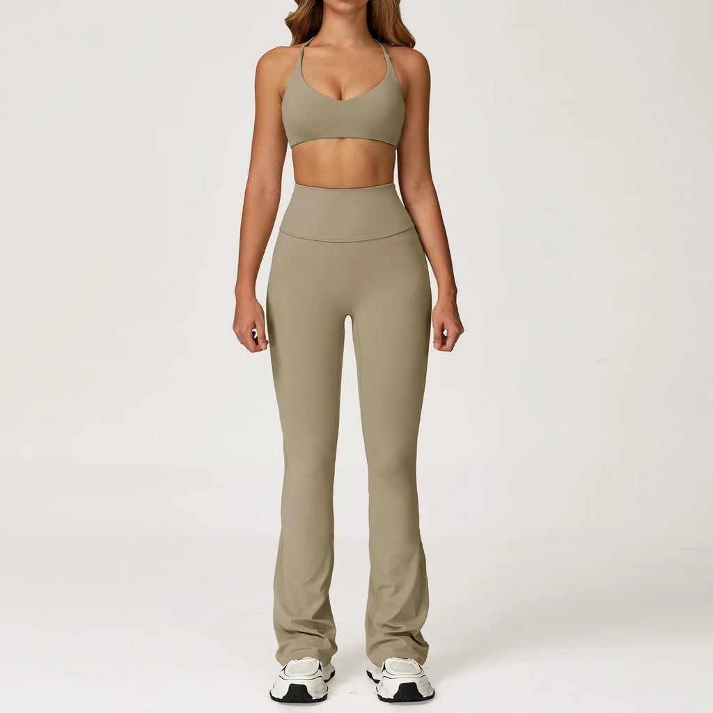 Women Yoga Set 2PCS Sportswear Push Up Workout Clothes Athletic Wear Gym Legging Fitness Bra Crop Top Long Sleeve Sports Suits