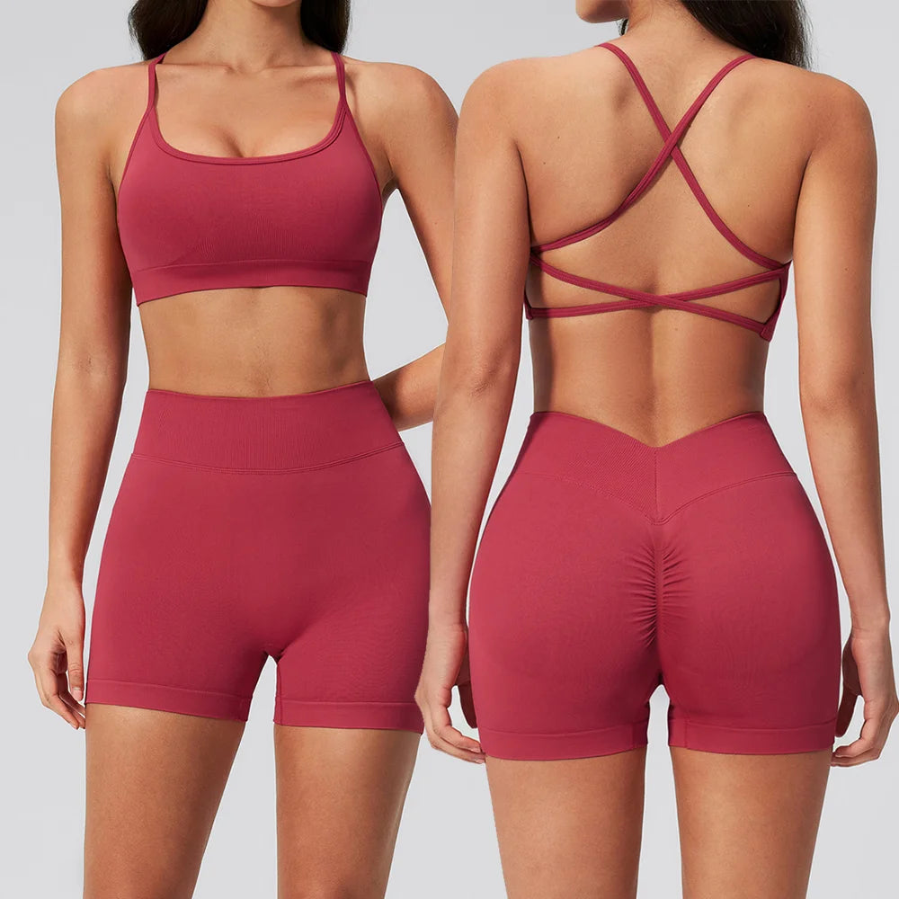 Seamless 2 Pieces Yoga Suit for Women Tracksuit Fitness Athletic Wear Gym Clothes Sports Bra Shorts Workout Sets Gym Set Outfits