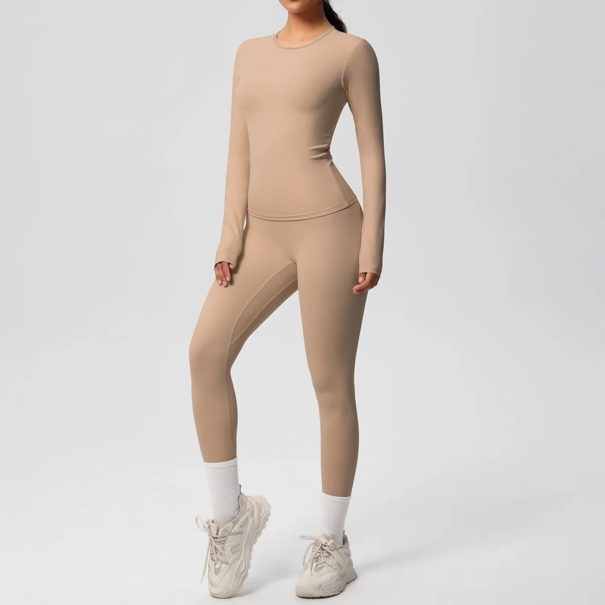 JUREN 2PCS Yoga Suit Sports Set Women Sportswear Gym Set Women Tracksuit Running Workout Long Sleeve Sports Shirt Yoga Clothing