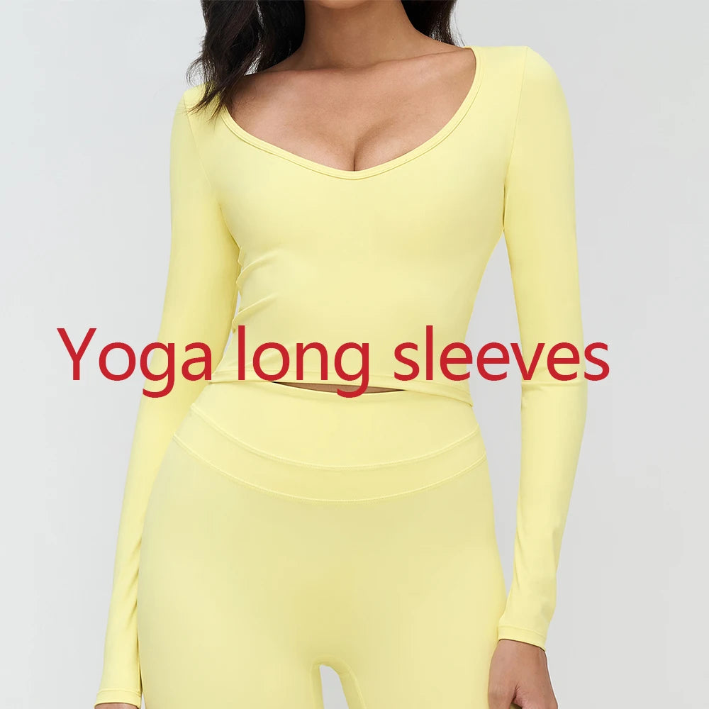 Women Yoga Shirts Crop Top Long Sleeves Shirts Women Yoga Sports Fitness T-shirt Running Gym Clothes High Elastic Workout Tops
