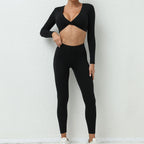 JUREN Yoga Set 2PCS Women Tracksuit Workout Set Sportswear Gym Clothes Fitness Long Sleeve High Waist Leggings Set Sports Suit