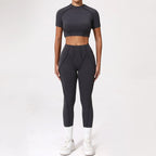 Women's Tracksuit Fitness Suit Yoga Sets Sportswear Workout Short Sleeves Sports High Waist Leggings Gym Clothing Sports Suits
