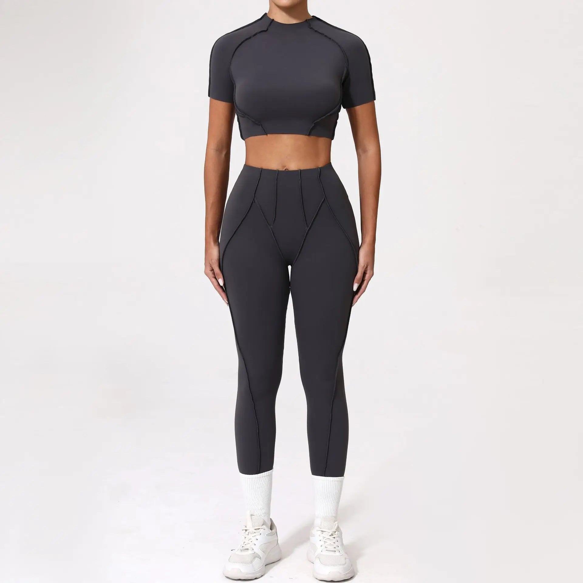 Women's Tracksuit Fitness Suit Yoga Sets Sportswear Workout Short Sleeves Sports High Waist Leggings Gym Clothing Sports Suits