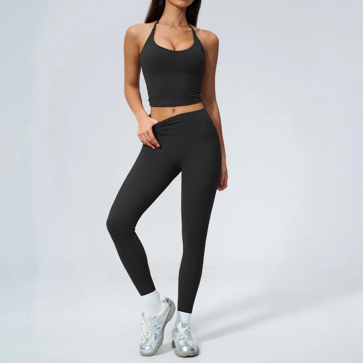 2 Pieces Yoga Set Women Tracksuit Backless Tops High Waist Leggings Gym Suit Fitness Clothes Outfits Yoga Set Athletic Wear Set