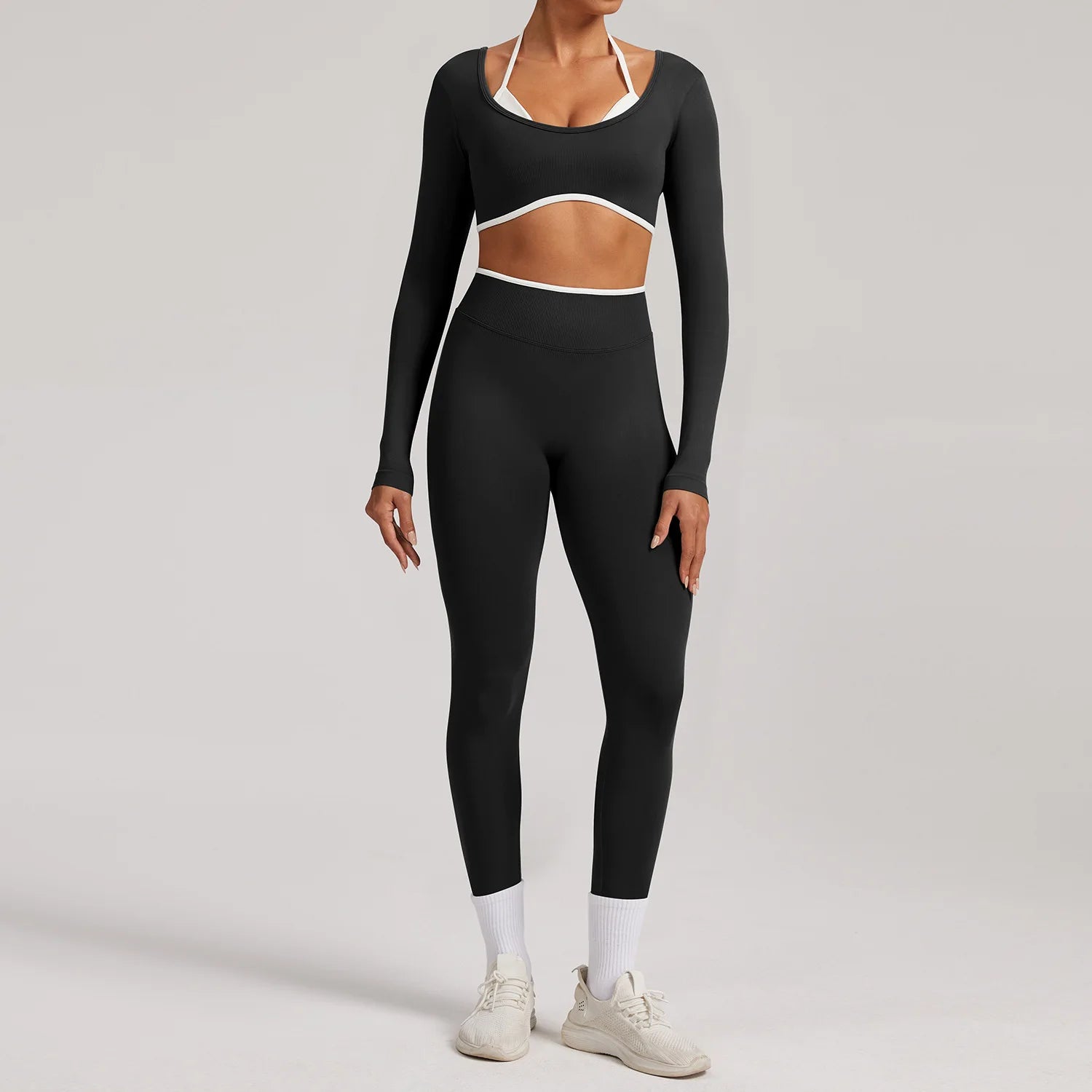 Seamless Yoga Set 2PCS Women Tracksuit Workout Outfits Sportswear Gym Clothes Fitness Leggings Sports Long Sleeves Athletic Wear