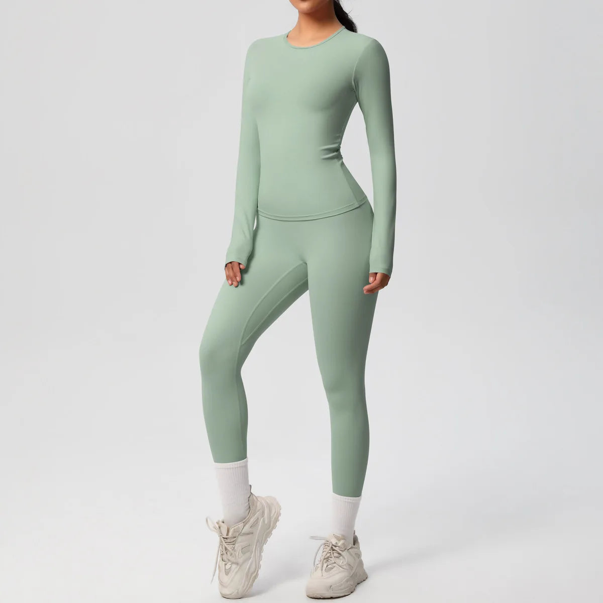 JUREN 2PCS Yoga Suit Sports Set Women Sportswear Gym Set Women Tracksuit Running Workout Long Sleeve Sports Shirt Yoga Clothing