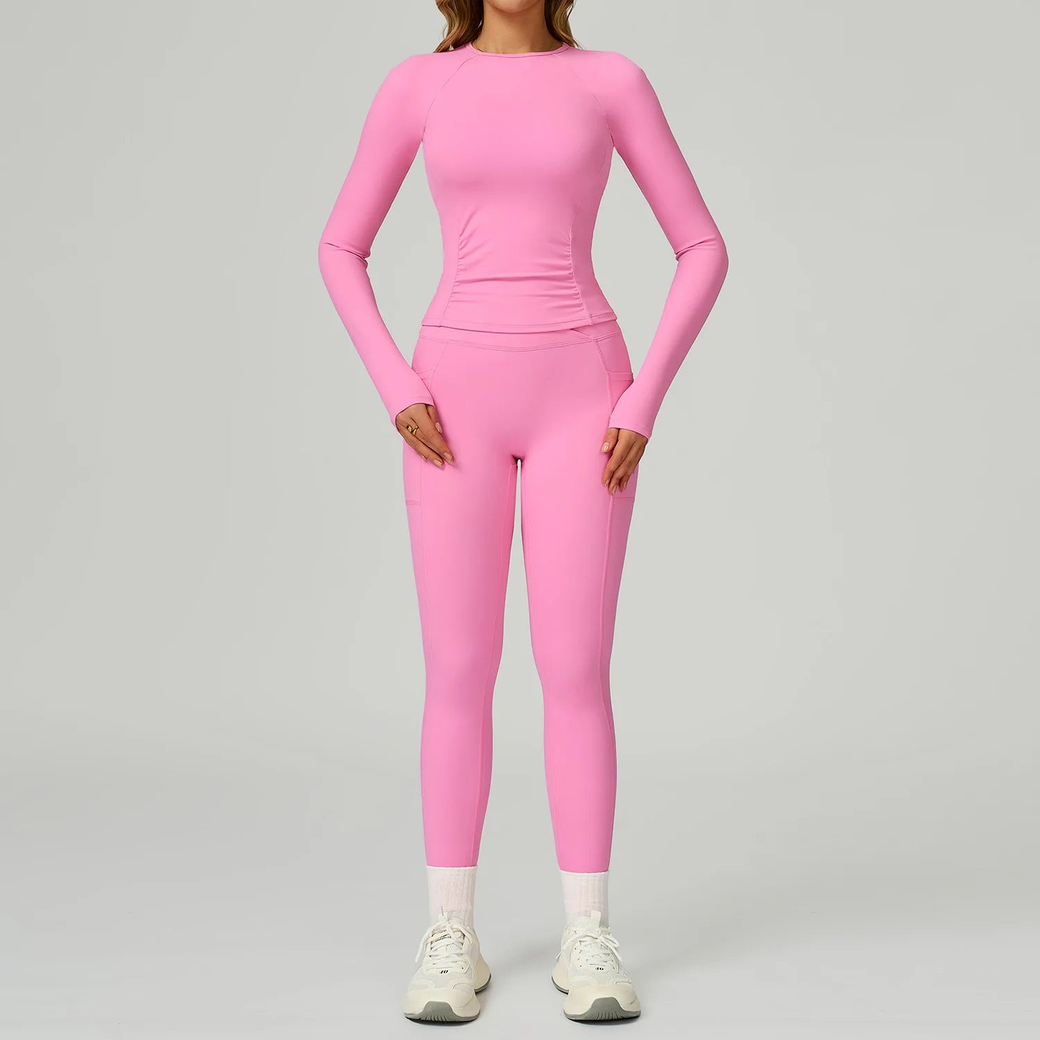 JUREN 2 Pieces Yoga Suit Women Sports Set Quick-Drying Gym Set Women Tracksuit Running Workout Long Sleeve Sports Yoga Clothing