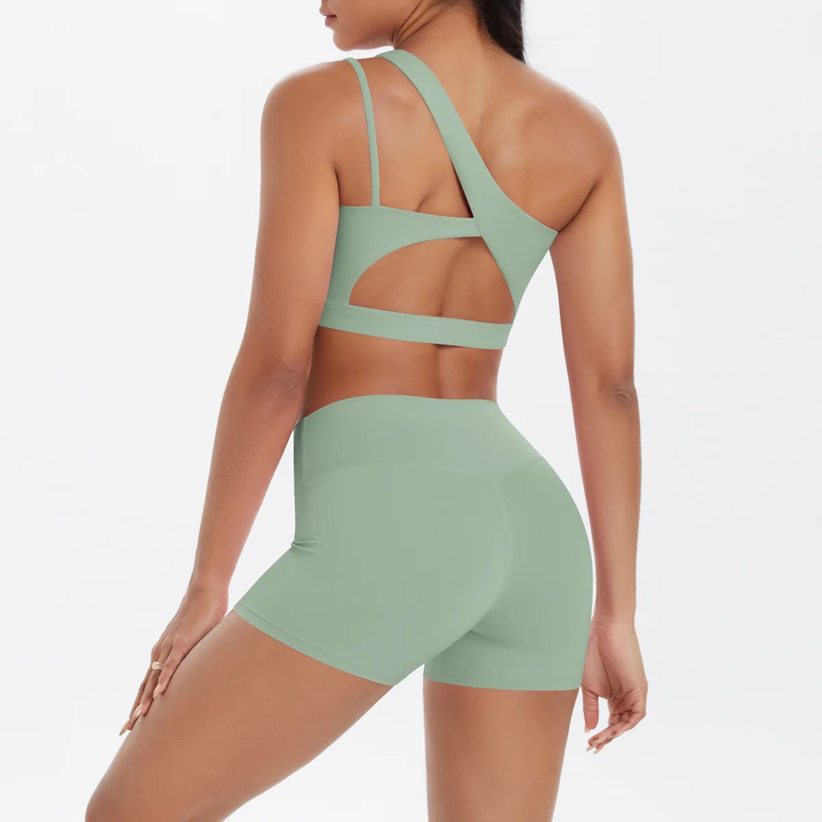 JUREN Yoga Clothes Set 2 Piece Gym Sports Shorts Set Women Tracksuit High Waist Shorts Fitness Suit Running Bra Workout Outfits