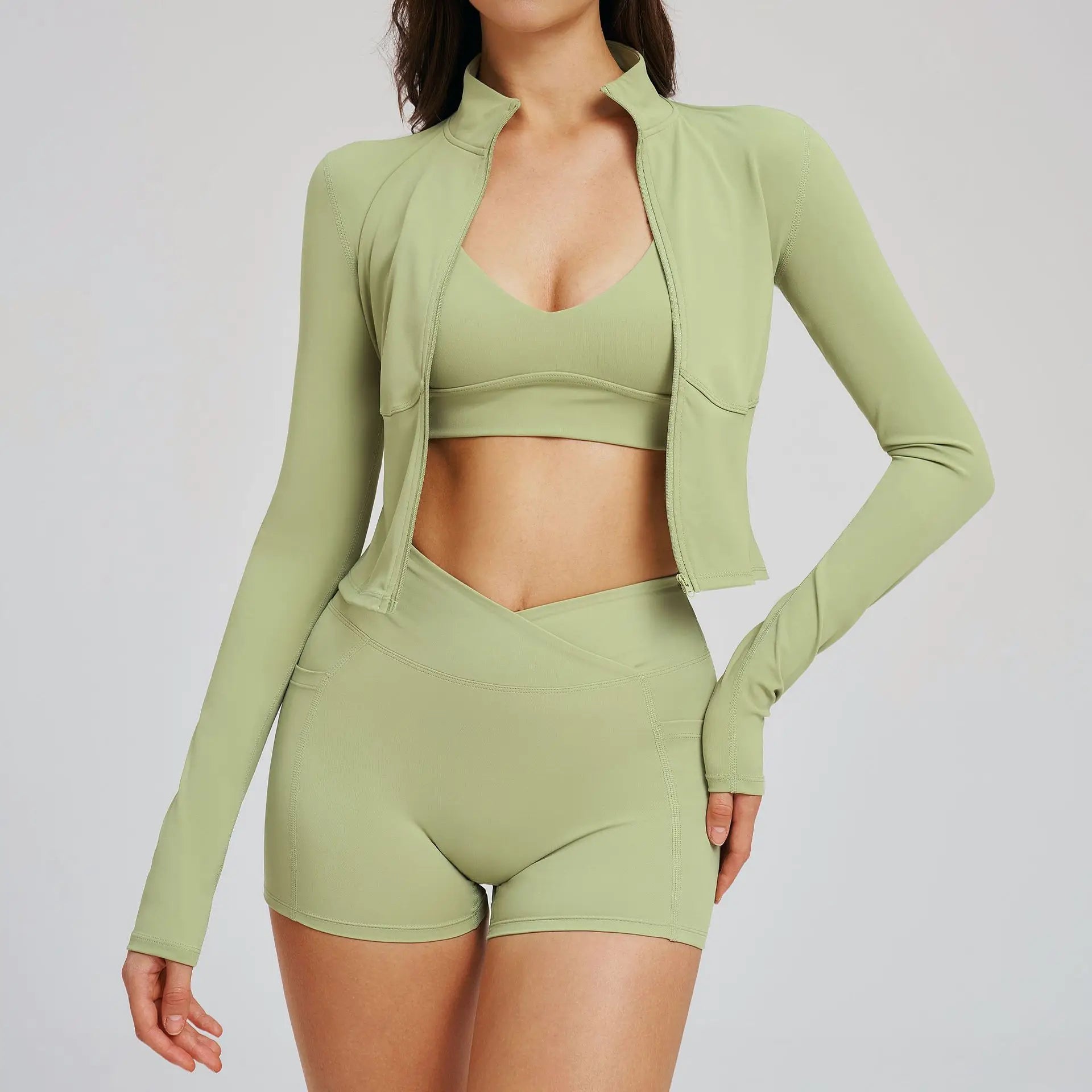 3PCS Gym Set Women Yoga Clothes Quick-Drying Fitness Outfits Sportswear Running Leggings Workout Sports Top Long Sleeve Women