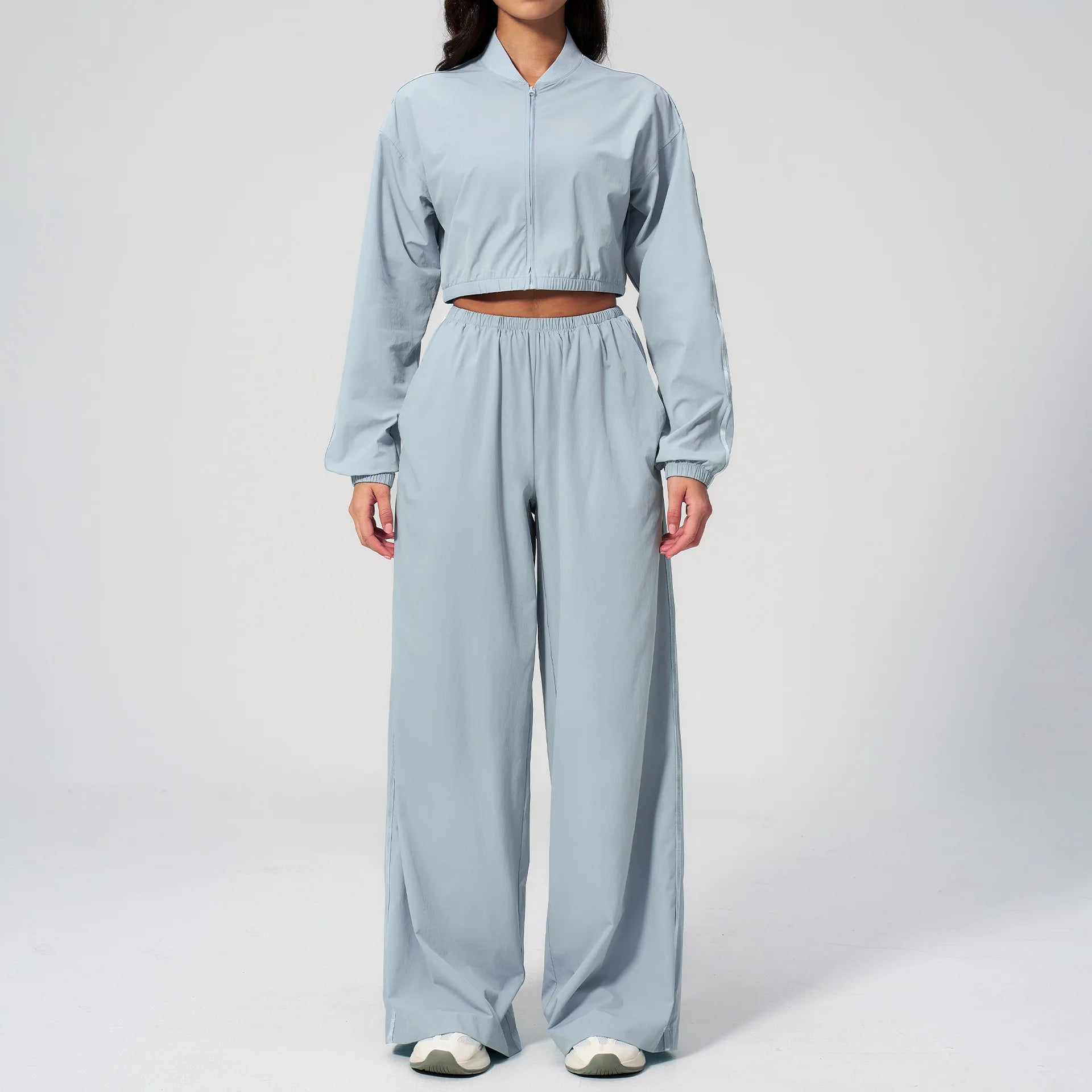 New Yoga Clothing 2PCS Women Sports Set Sunscreen Short Style Long Sleeve Zipper Top Outdoor Fitness Exercise Speed Drying Pants
