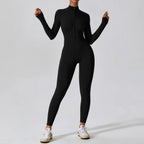 Women's Yoga Boilersuit Long Sleeved Sportswear Gym Zipper Jumpsuits Workout High-intensity Fitness One-piece Skin-tight Garment