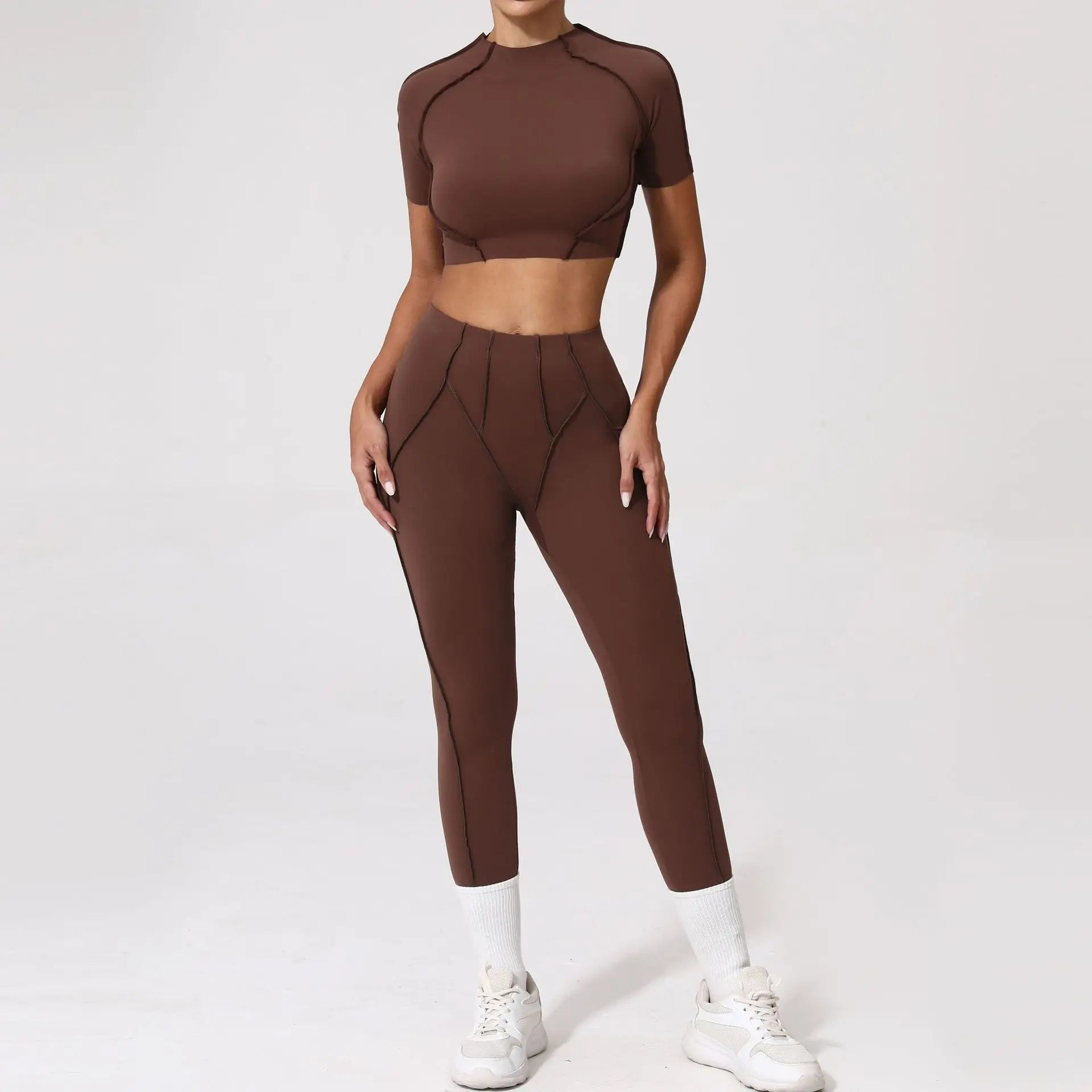 Women's Tracksuit Fitness Suit Yoga Sets Sportswear Workout Short Sleeves Sports High Waist Leggings Gym Clothing Sports Suits