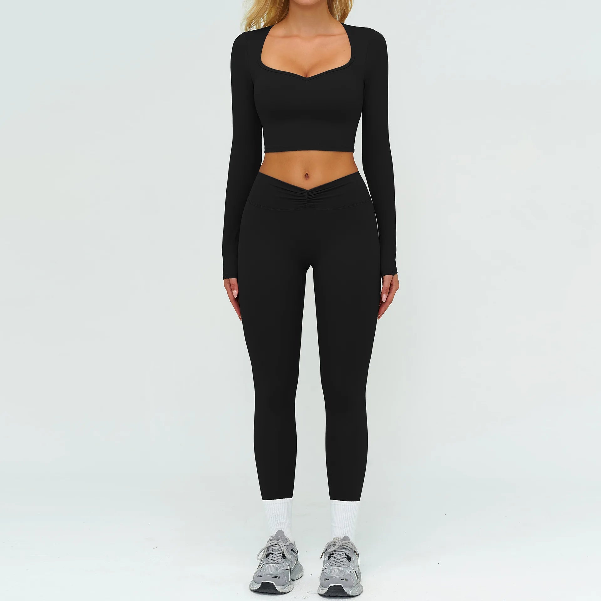 Yoga Set 2PCS Women Tracksuit Sportswear Workout Clothes Athletic Wear Gym Legging Fitness Bra Crop Top Long Sleeve Sports Suits