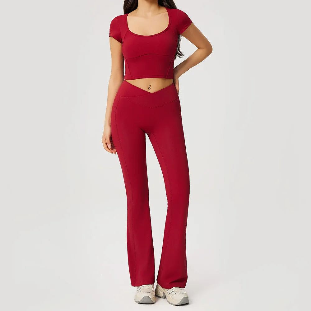 2 Pieces Yoga Set For Women Gym Clothes Sportswear Yoga Suits Fitness Short Sleeve Crop Top Tracksuits Sports Bra Gym Leggings
