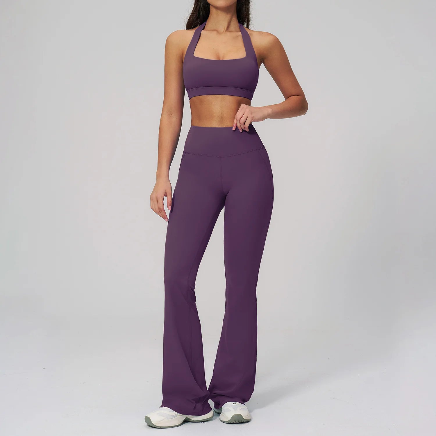Women's Tracksuit Yoga Set 2 Pieces Athletic Wear Workout Sportswear Gym Clothing High Waist Bell-bottoms Fitness Sports Suits