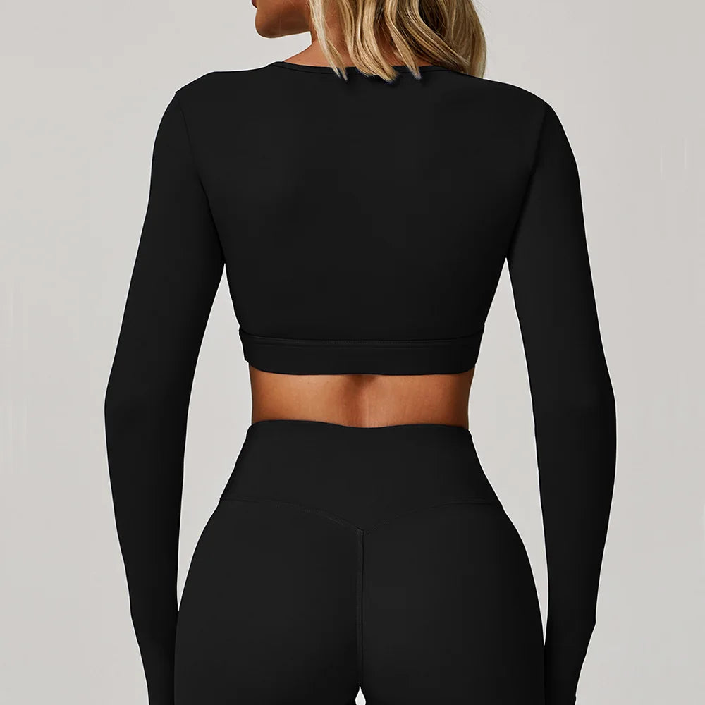 Women Yoga Shirts Crop Top Long Sleeves Sexy Hollow Out Shirts for Women Yoga Sports Fitness Gym Clothes Push Up Workout Tops