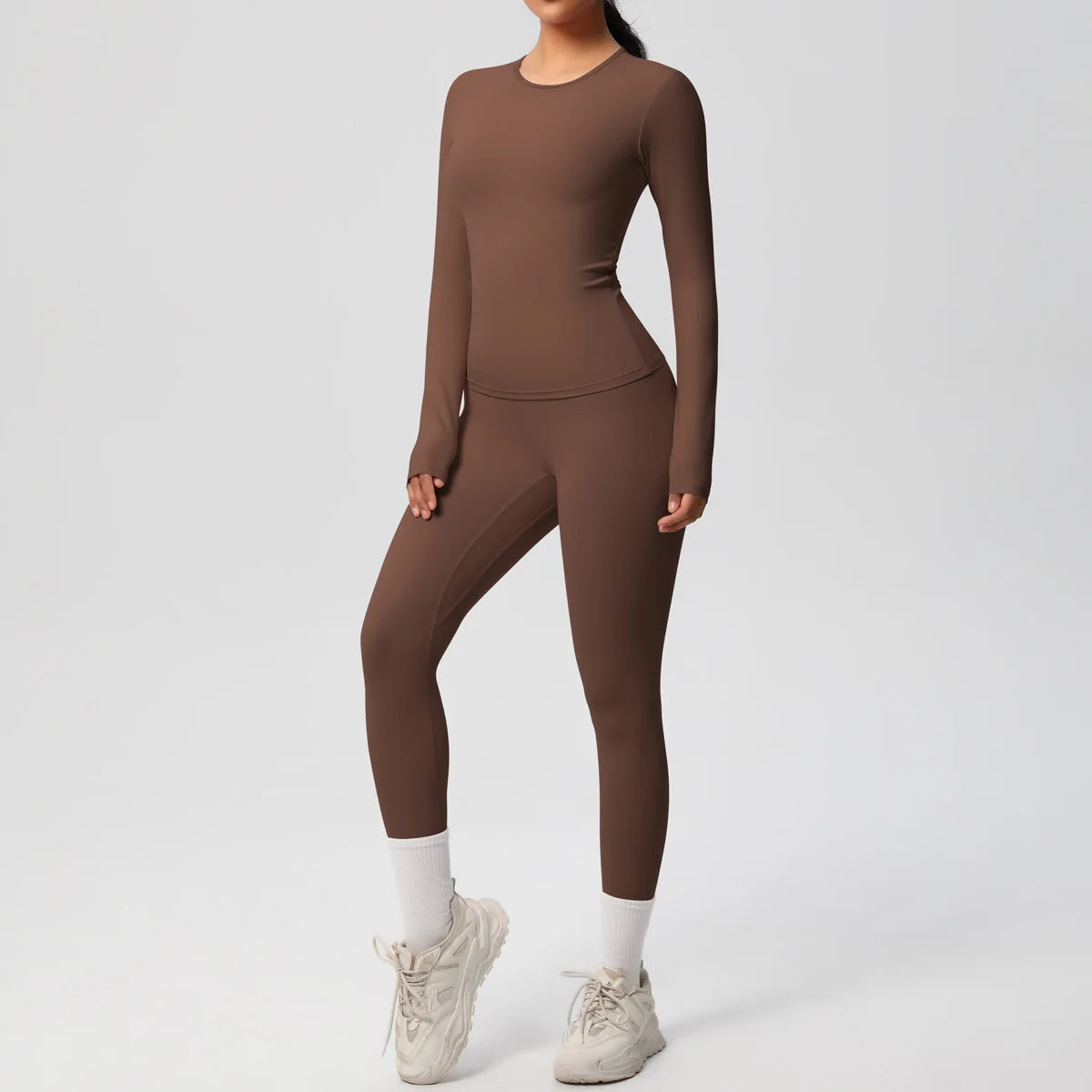 JUREN 2PCS Yoga Suit Sports Set Women Sportswear Gym Set Women Tracksuit Running Workout Long Sleeve Sports Shirt Yoga Clothing