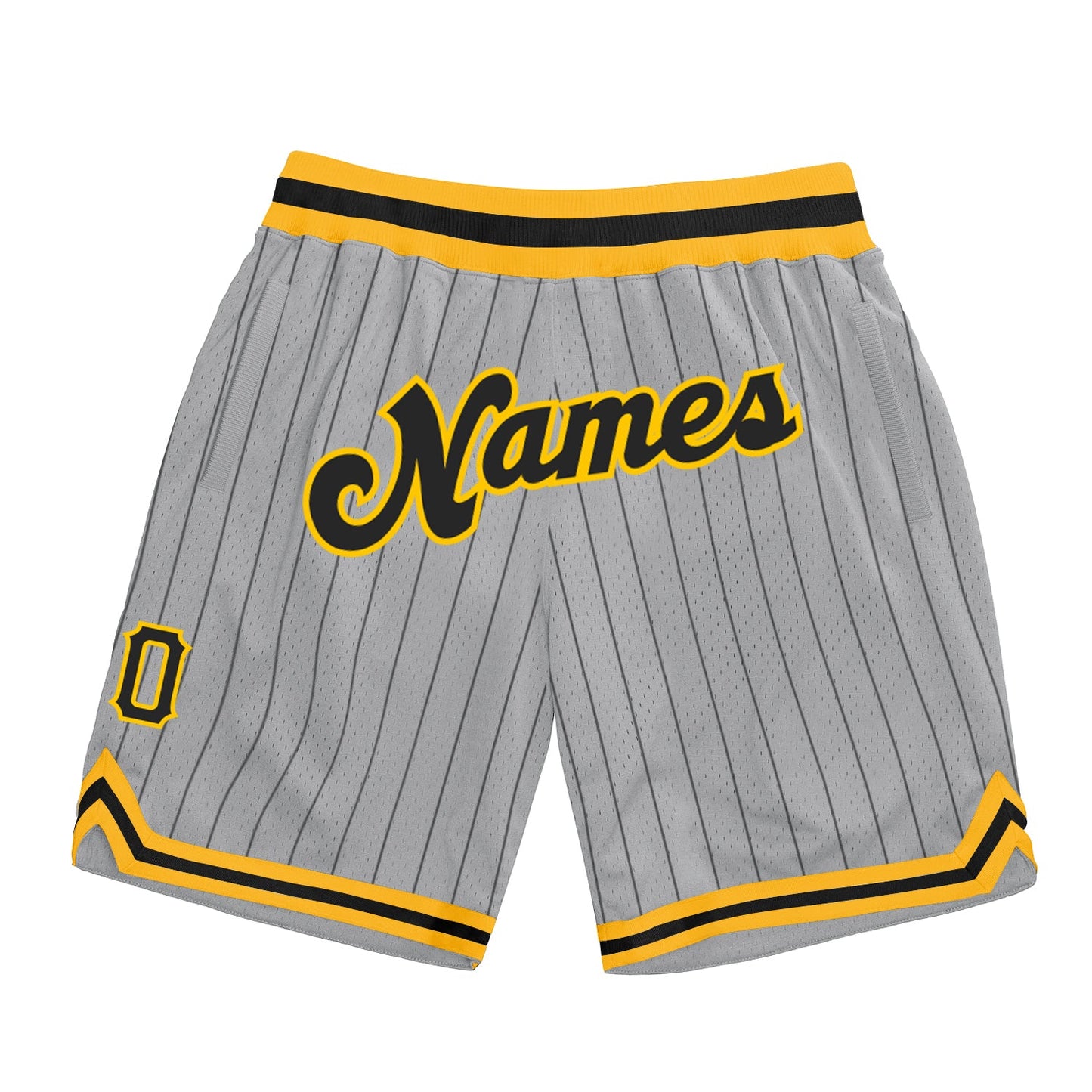 Custom Gray Black Pinstripe Black-Gold Authentic Basketball Shorts