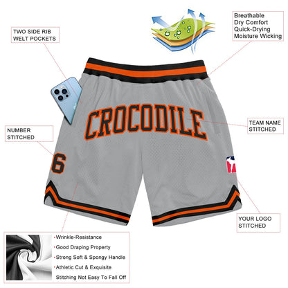 Custom Gray Black-Orange Authentic Throwback Basketball Shorts