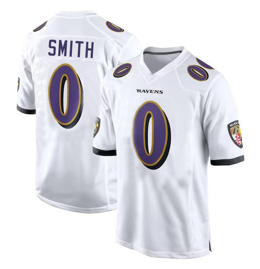 B.Ravens #0 Roquan Smith WHITE Alternate Game Player Jersey Stitched American Football Jerseys
