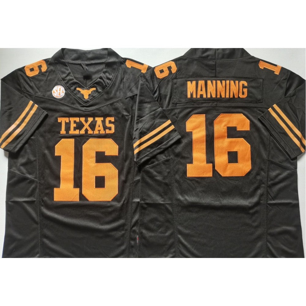 T.Longhorns #16 Arch Manning Black F.U.S.E Stitched American College Jerseys No Patch