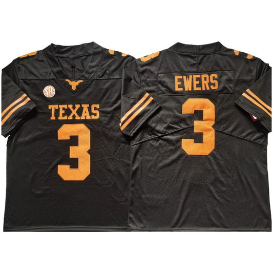 T.Longhorns #3 Quinn Ewers Black F.U.S.E Stitched American College Jerseys No Patch