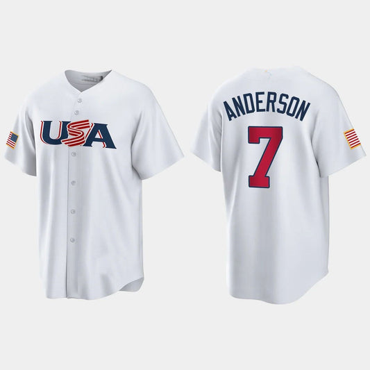 #7 TIM ANDERSON CHICAGO WHITE SOX 2023 WORLD BASEBALL CLASSIC USA REPLICA JERSEY ¨C WHITE Stitches Baseball Jerseys