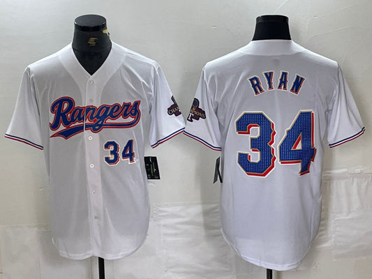 Texas Rangers #34 Nolan Ryan Number White 2024 Gold Collection Limited Cool Base Stitched Baseball Jersey