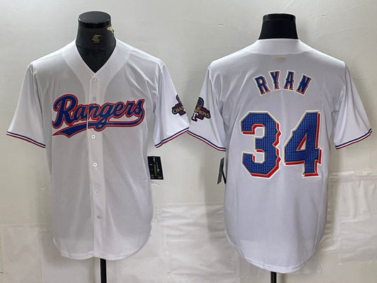 Texas Rangers #34 Nolan Ryan White 2024 Gold Collection Limited Cool Base Stitched Baseball Jersey