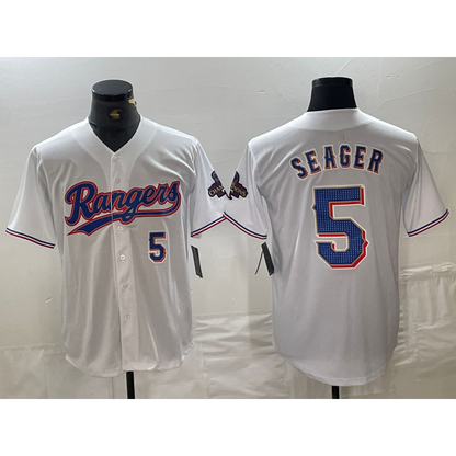 Texas Rangers #5 Corey Seager Number White 2024 Gold Collection Limited Cool Base Stitched Baseball Jersey