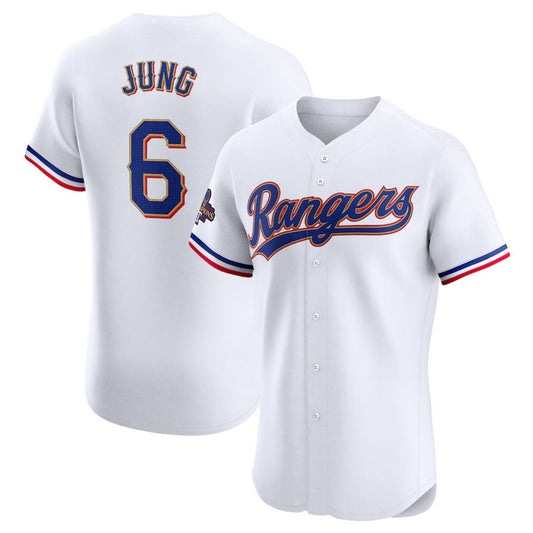 Texas Rangers #6 Josh Jung 2024 Gold Collection Elite Player Jersey – White Baseball Jerseys