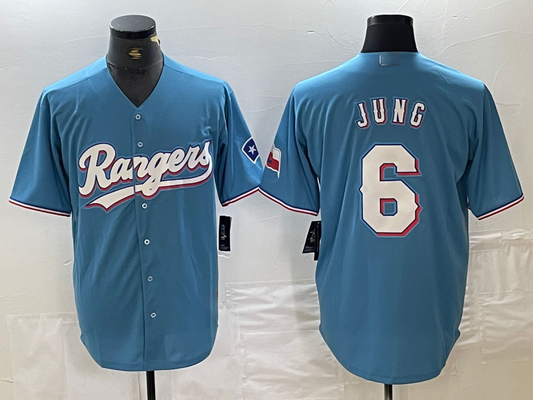 Texas Rangers #6 Josh Jung Light Blue Team Logo Cool Base Baseball Jersey
