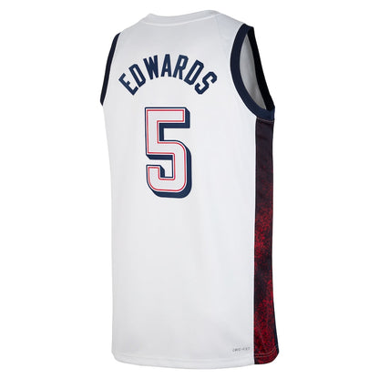 USA Basketball #5 Anthony Edwards Unisex 2024 Swingman Player Jersey - White American Basketball Jersey