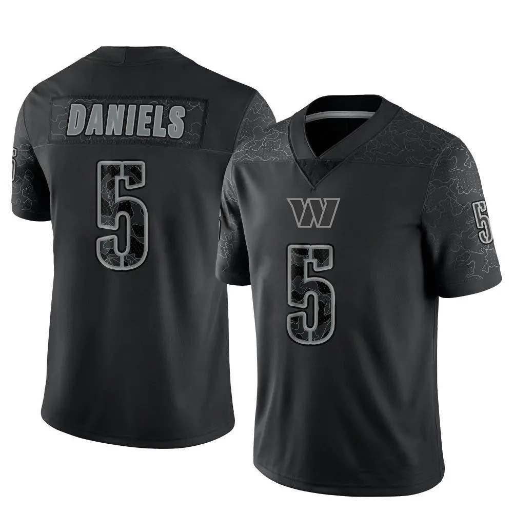 W.Commanders #5 Jayden Daniels Black  RFLCTV Limited Stitched American Football Jerseys