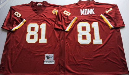 W.Redskins Retro Football Jersey 81# Art Monk jersey Red All Stitched W.Football Team