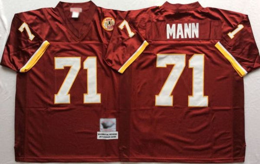 W.Redskins Retro Football Jersey #71 MANN jersey Red All Stitched W.Football Team