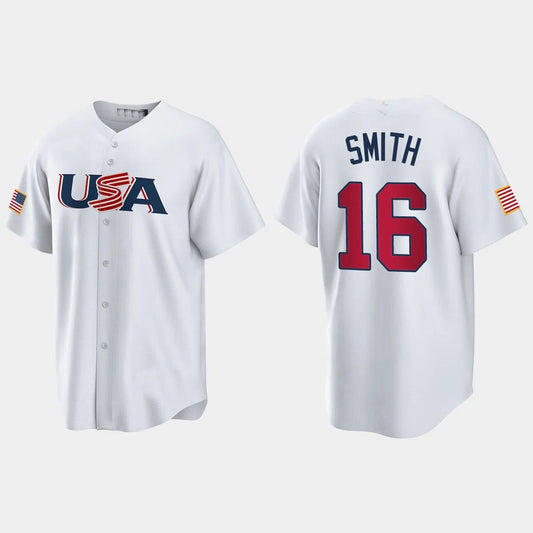 #16 WILL SMITH LOS ANGELES DODGERS 2023 WORLD BASEBALL CLASSIC USA REPLICA JERSEY ¨C WHITE Stitches Baseball Jerseys