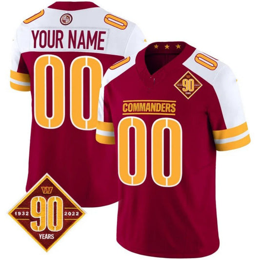 Custom W.Commanders Burgundy With White 90th Anniversary Patch Vapor F.U.S.E Limited Stitched Football Jersey V1