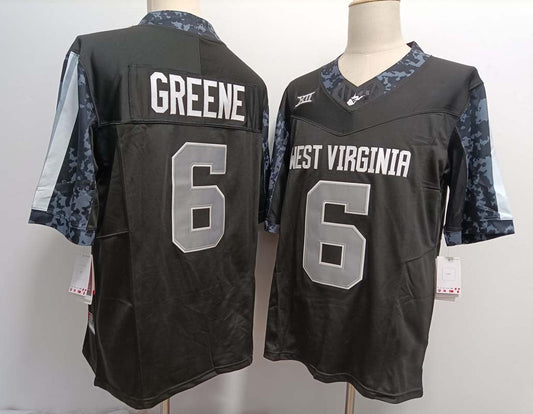 W.Virginia Mountaineers #6 Garrett Greene Black FUSE Stitched American College Jerseys