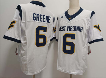 W.Virginia Mountaineers #6 Garrett Greene White FUSE Stitched American College Jerseys